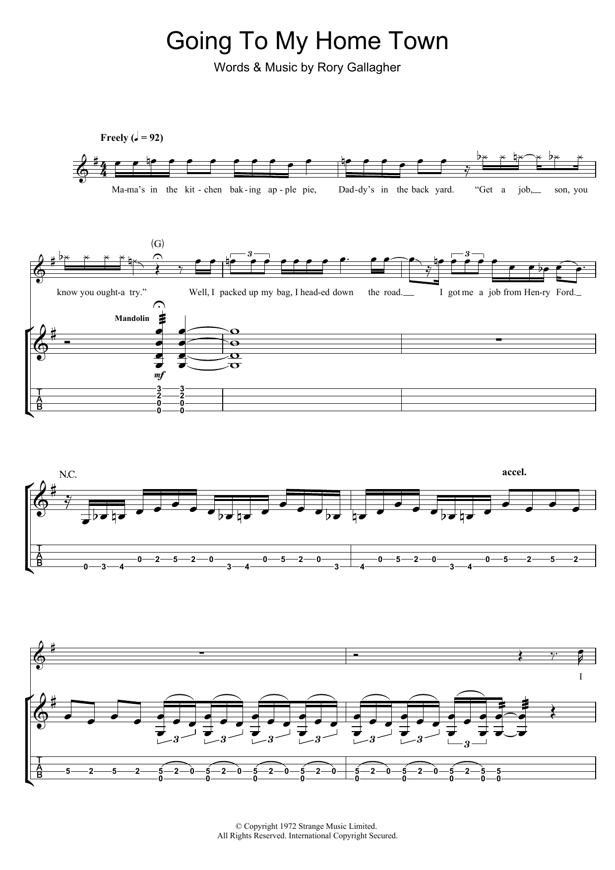 Rory Gallagher Going To My Home Town Sheet Music
