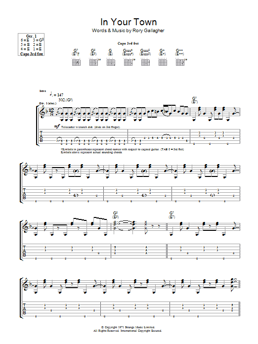 Rory Gallagher In Your Town Sheet Music
