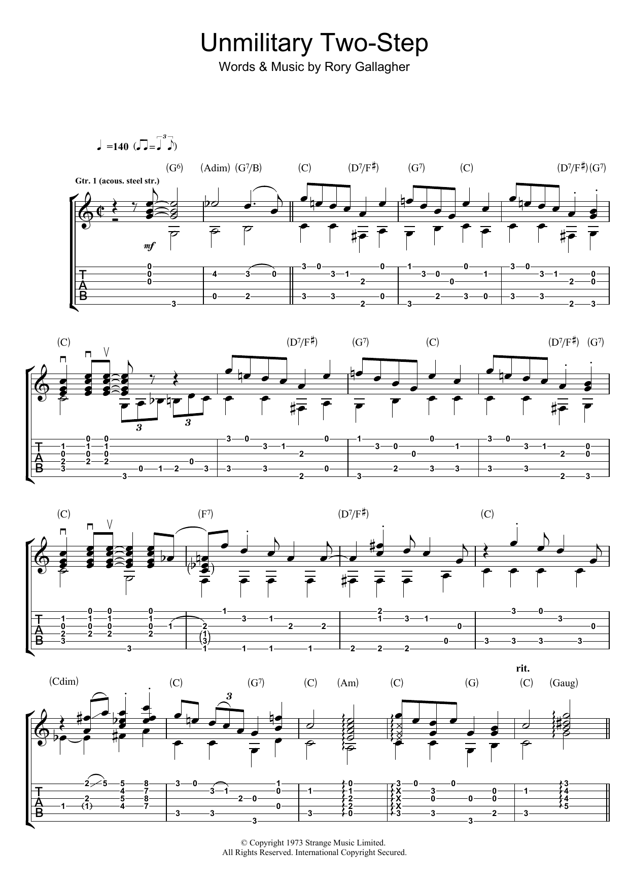 Rory Gallagher Unmilitary Two Step Sheet Music