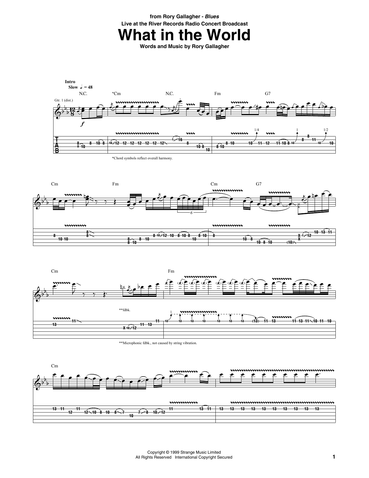 Rory Gallagher What In The World Sheet Music