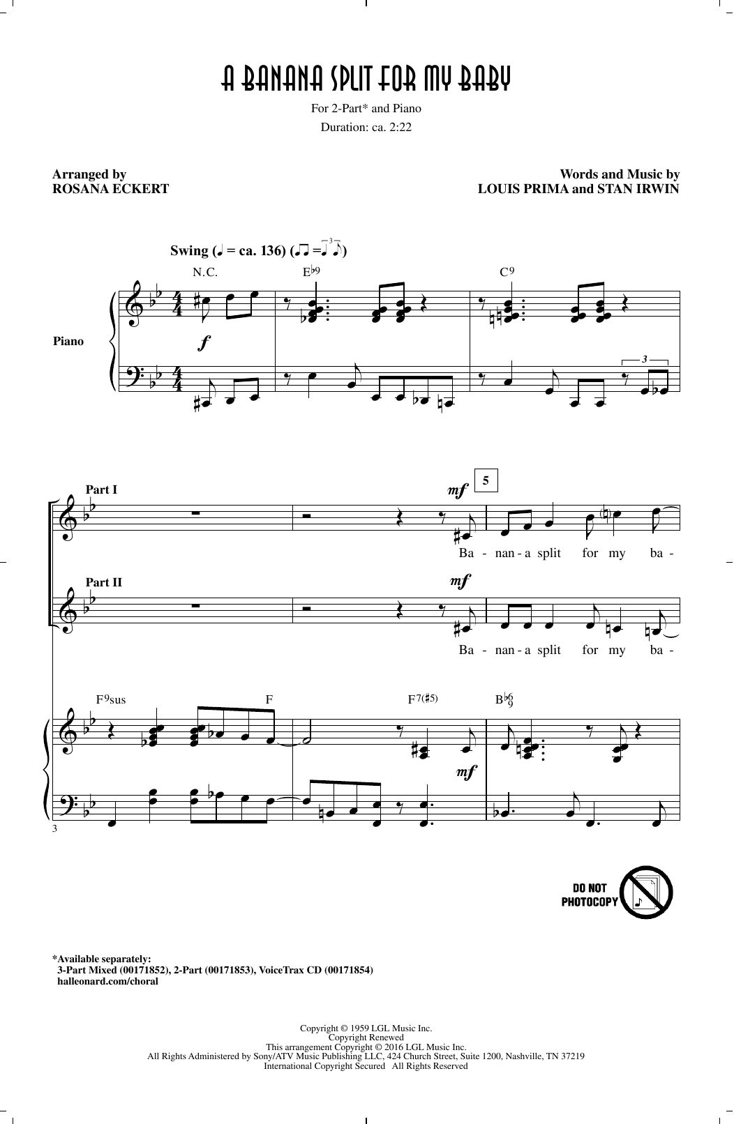 Rosana Eckert A Banana Split For My Baby Sheet Music