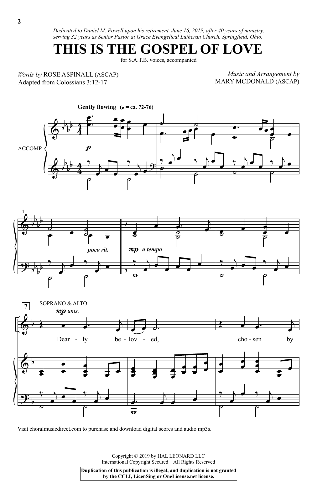 Rose Aspinall This Is The Gospel Of Love (arr. Mary McDonald) Sheet Music