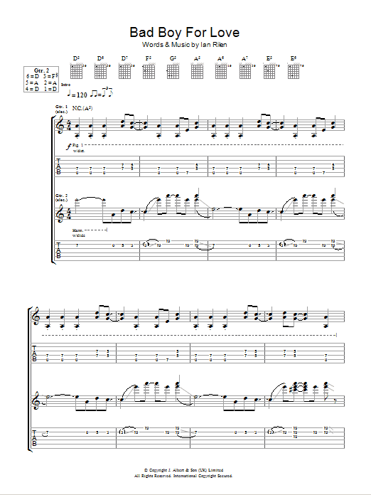 Rose Tattoo Bad Boy For Love Sheet Music