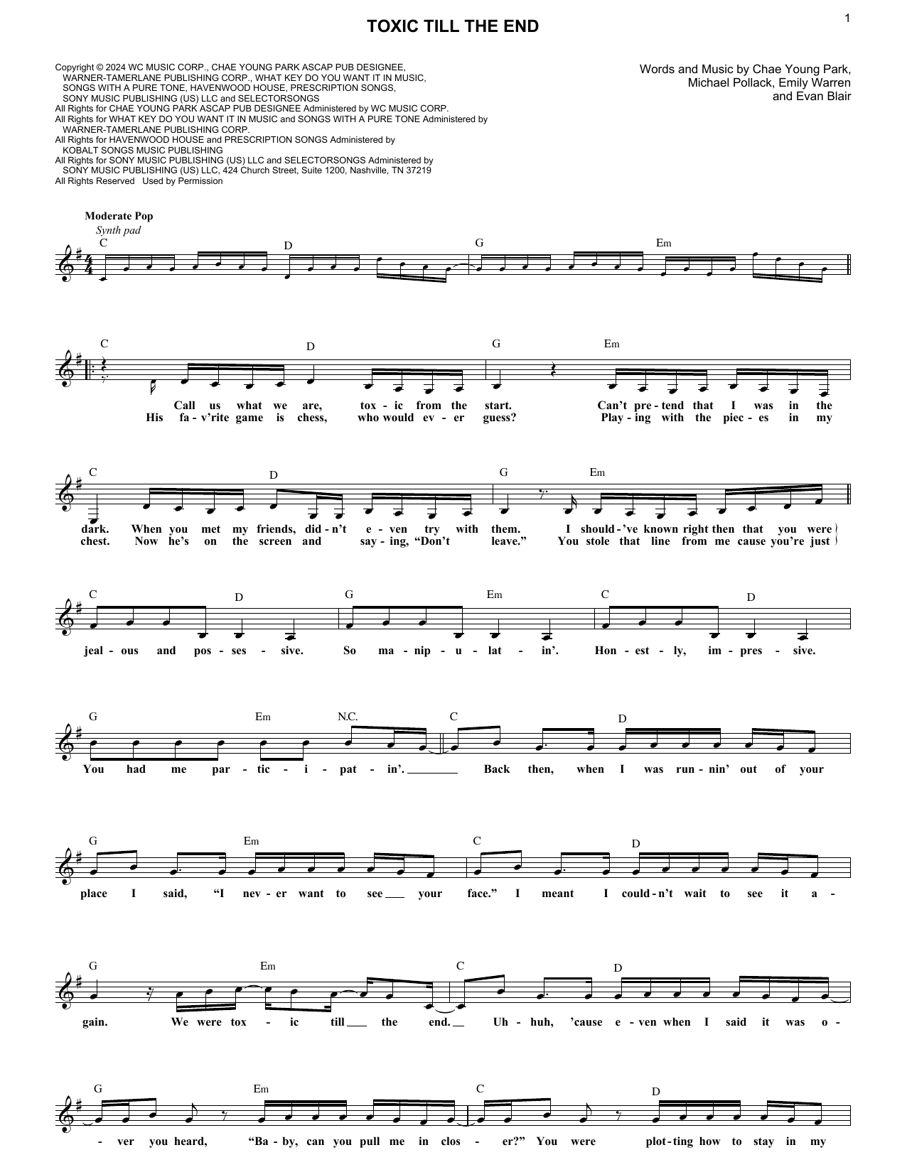 Rosé toxic till the end Sheet Music