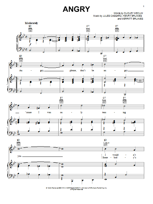 Rosemary Clooney Angry Sheet Music