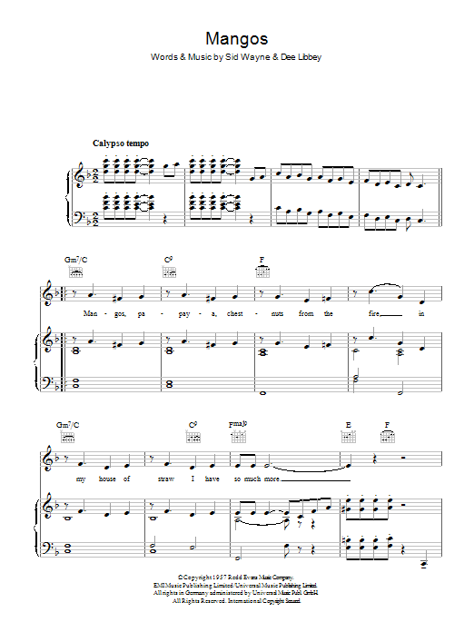 Rosemary Clooney Mangos Sheet Music