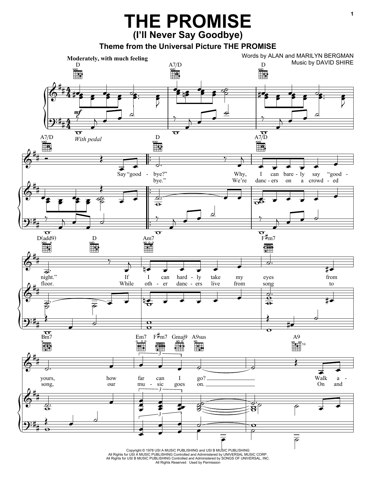 Rosemary Clooney The Promise (I'll Never Say Goodbye) Sheet Music