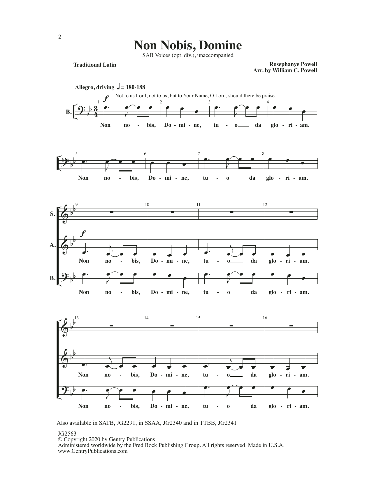 Rosephanye Powell Non Nobis, Domine (arr. William C. Powell) Sheet Music