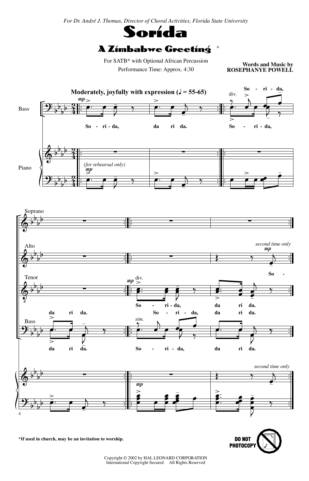Rosephanye Powell Sorida (A Zimbabwe Greeting) Sheet Music
