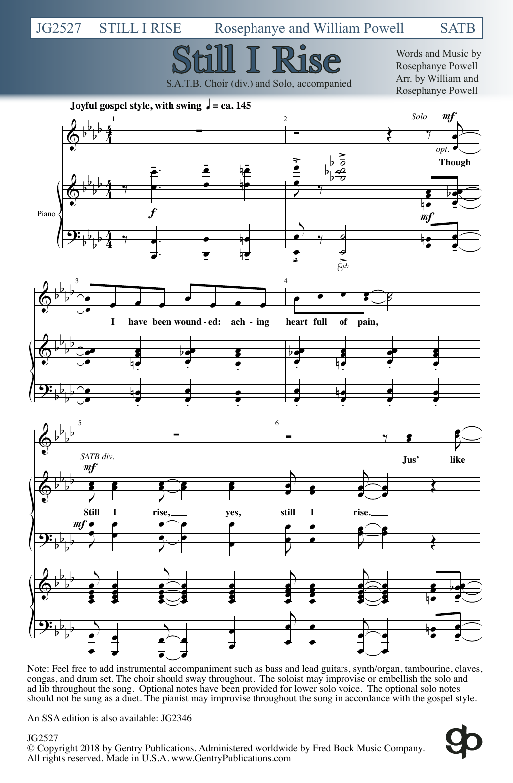 Rosephanye Powell Still I Rise (arr. William and Rosephanye Powell) Sheet Music