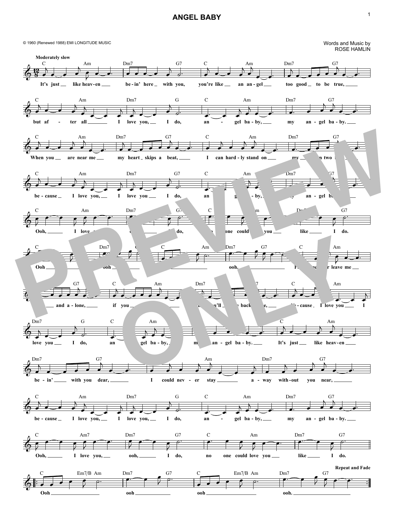 Rosie & The Originals Angel Baby Sheet Music