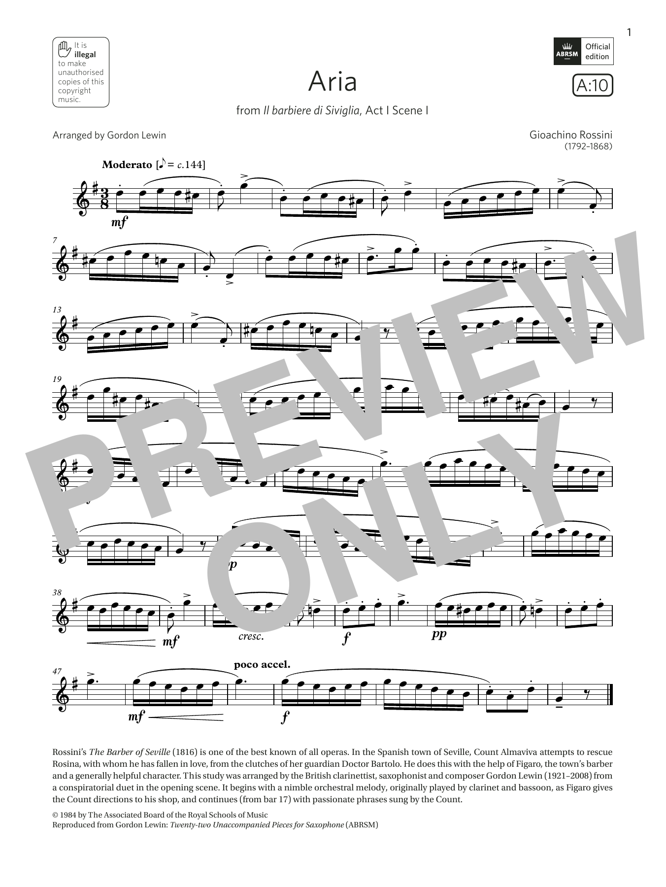 Rossini Aria (from Il barbiere di Siviglia) (Grade 5 List A10 from the ABRSM Saxophone Sheet Music