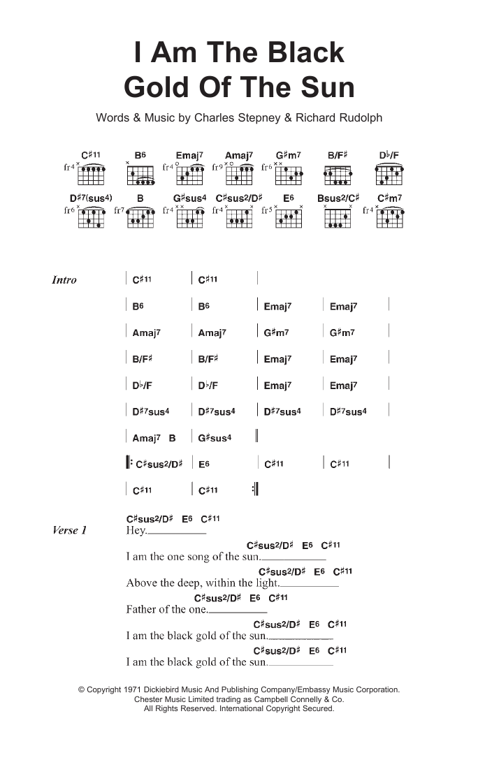 Rotary Connection I Am The Black Gold Of The Sun Sheet Music
