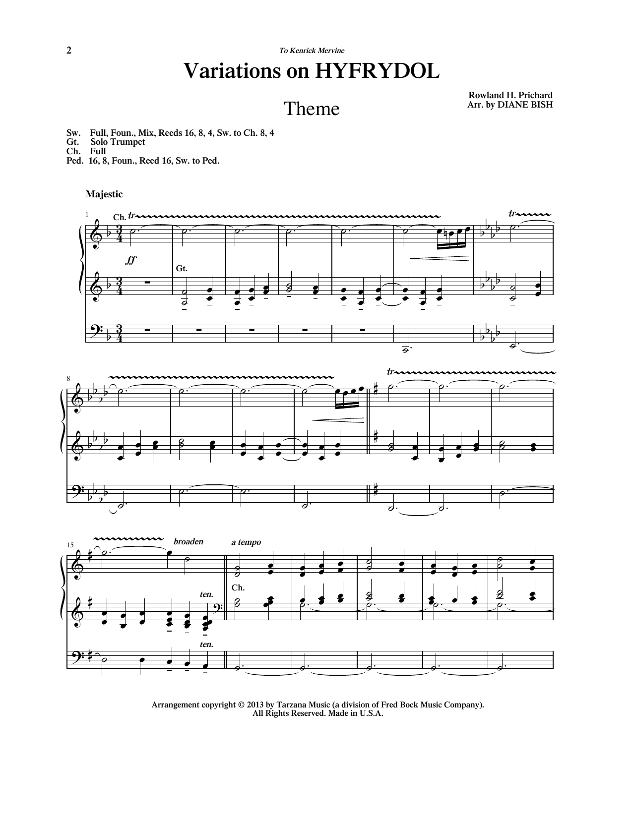Rowland H. Prichard Variations on Hyfrydol (arr. Diane Bish) Sheet Music