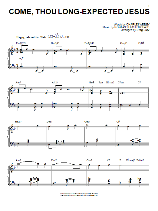 Rowland Hugh Prichard Come, Thou Long-Expected Jesus (arr. Craig Curry) Sheet Music