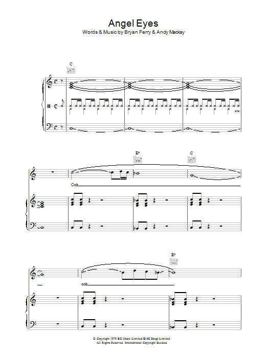 Roxy Music Angel Eyes Sheet Music