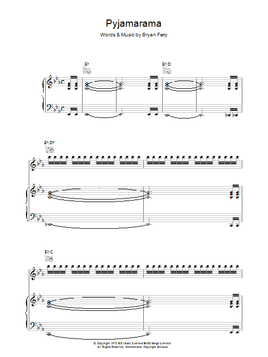Roxy Music Pyjamarama Sheet Music