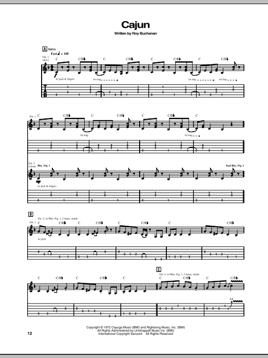 Roy Buchanan Cajun Sheet Music