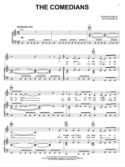 Roy Orbison The Comedians Sheet Music