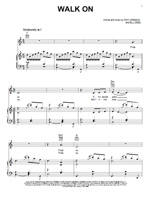 Roy Orbison Walk On Sheet Music