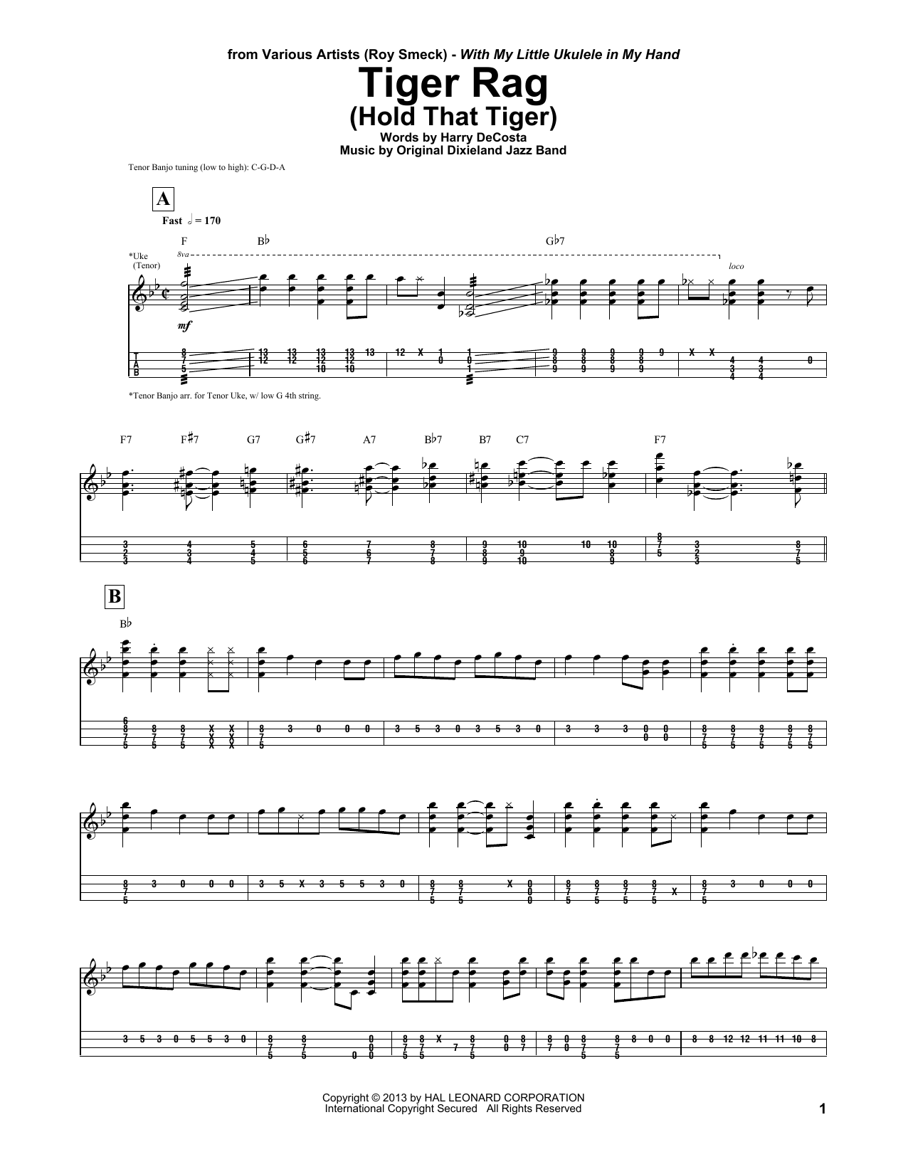 Roy Smeck Tiger Rag (Hold That Tiger) Sheet Music