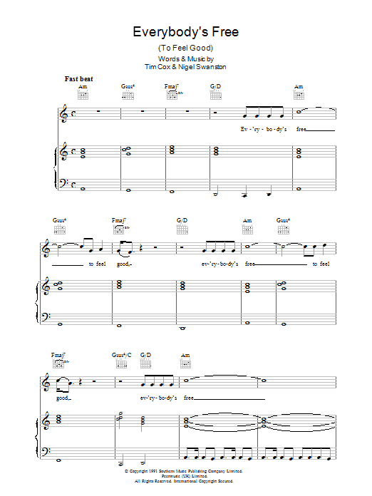 Rozalla Everybody's Free (To Feel Good) Sheet Music