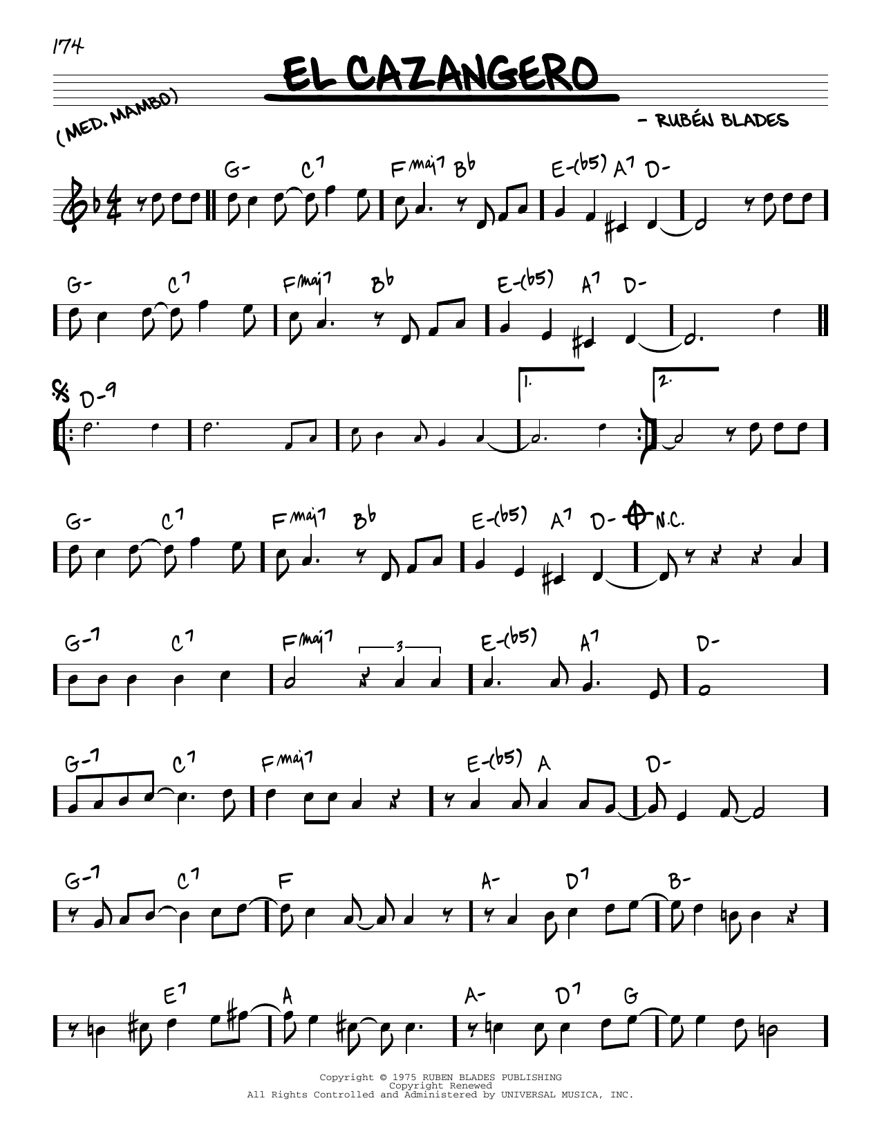 Ruben Blades El Cazangero Sheet Music