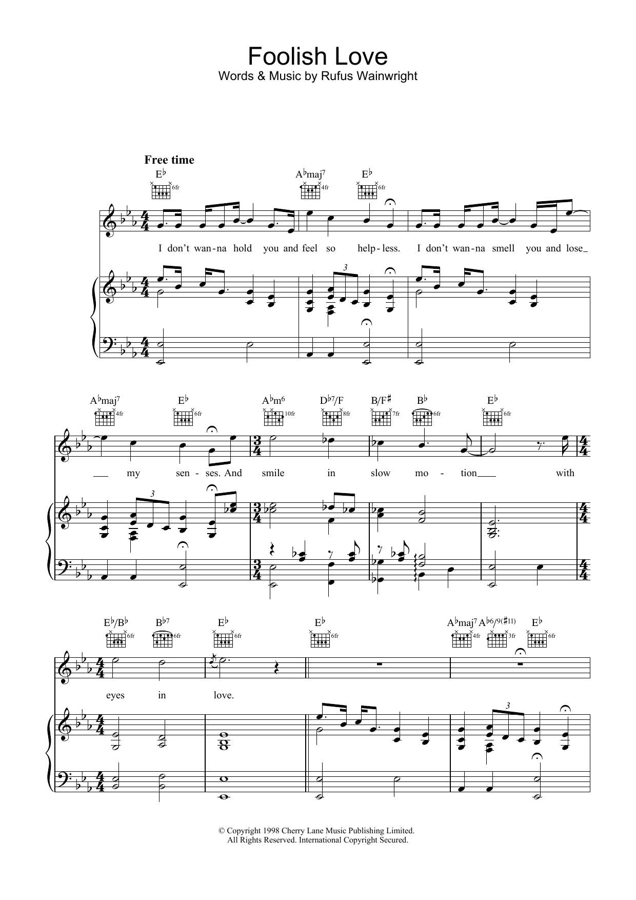 Rufus Wainwright Foolish Love Sheet Music