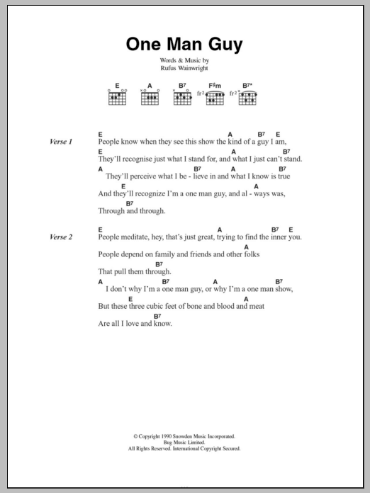 Rufus Wainwright One Man Guy Sheet Music