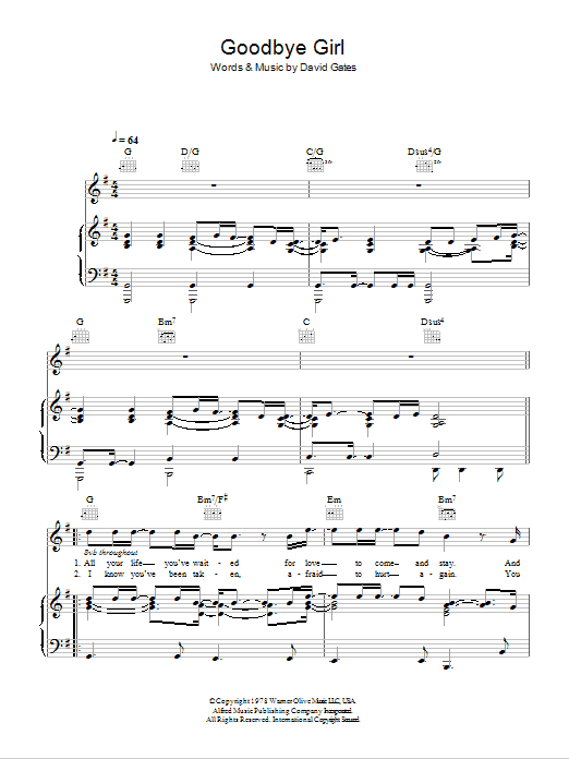 Rumer Goodbye Girl Sheet Music