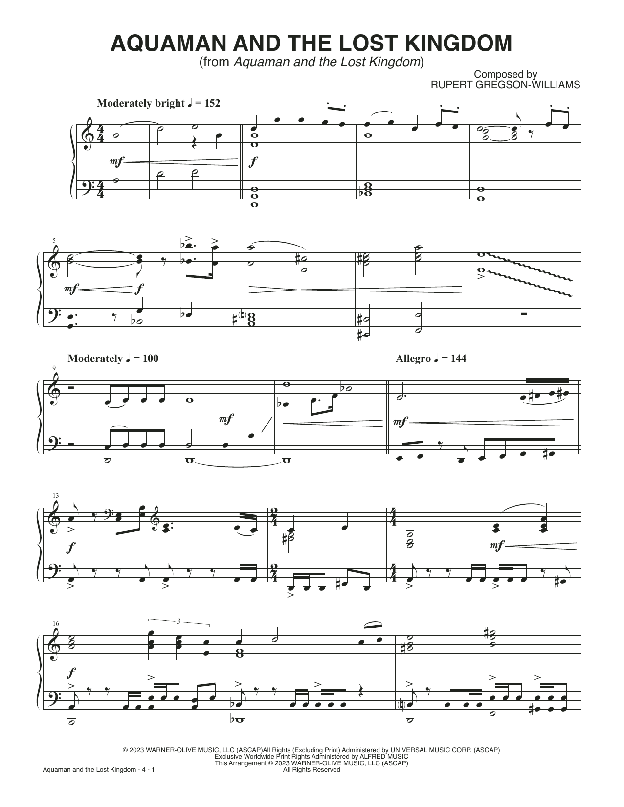 Rupert Gregson-Williams Aquaman And The Lost Kingdom Sheet Music