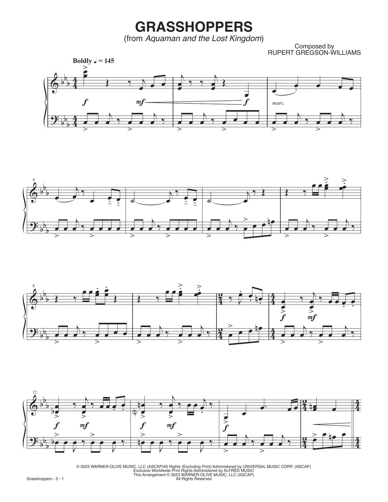 Rupert Gregson-Williams Grasshoppers (from Aquaman and the Lost Kingdom) Sheet Music