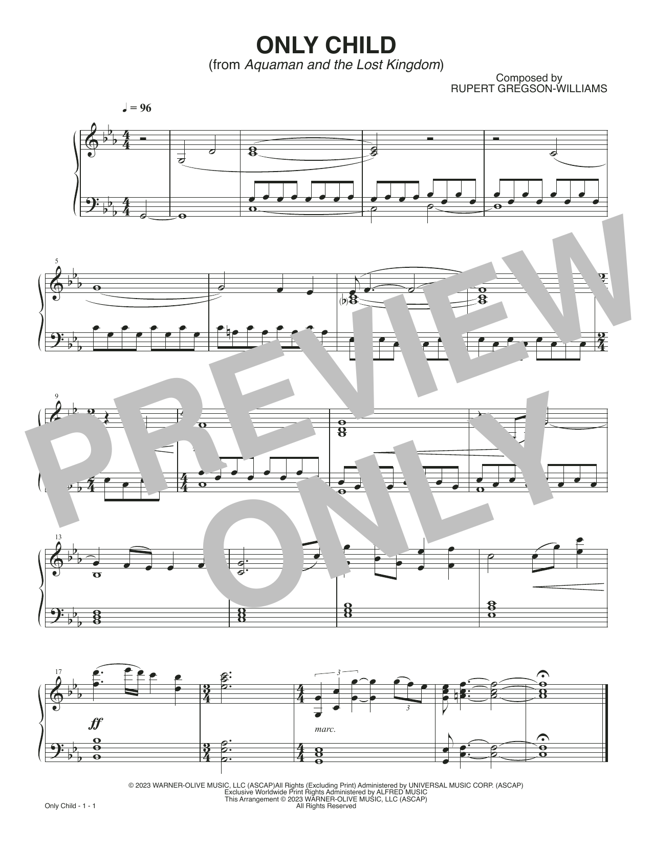Rupert Gregson-Williams Only Child (from Aquaman and the Lost Kingdom) Sheet Music