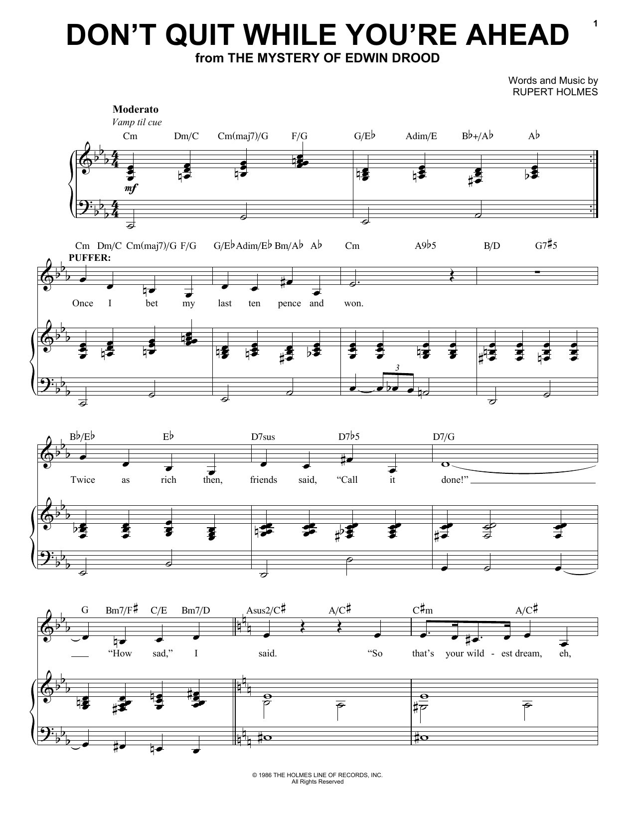 Rupert Holmes Don't Quit While You're Ahead (from The Mystery of Edwin Drood) Sheet Music