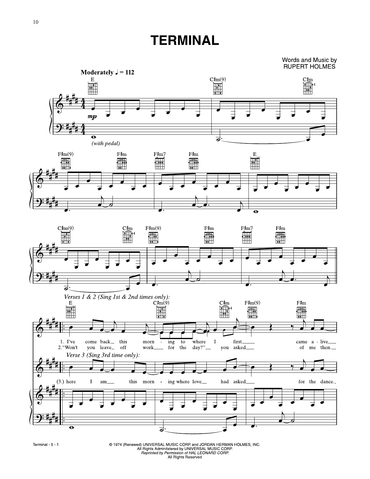 Rupert Holmes Terminal Sheet Music