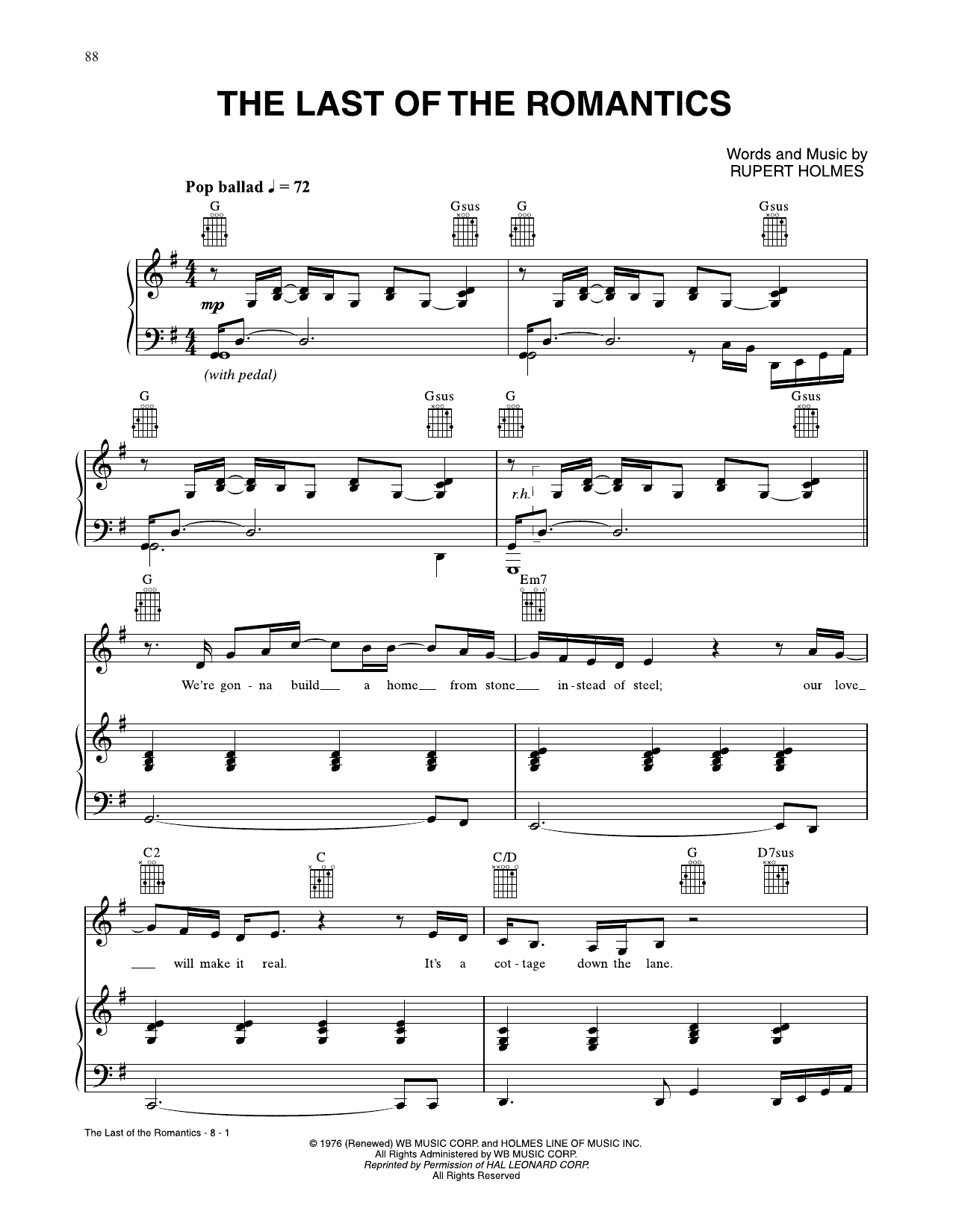 Rupert Holmes The Last Of The Romantics Sheet Music