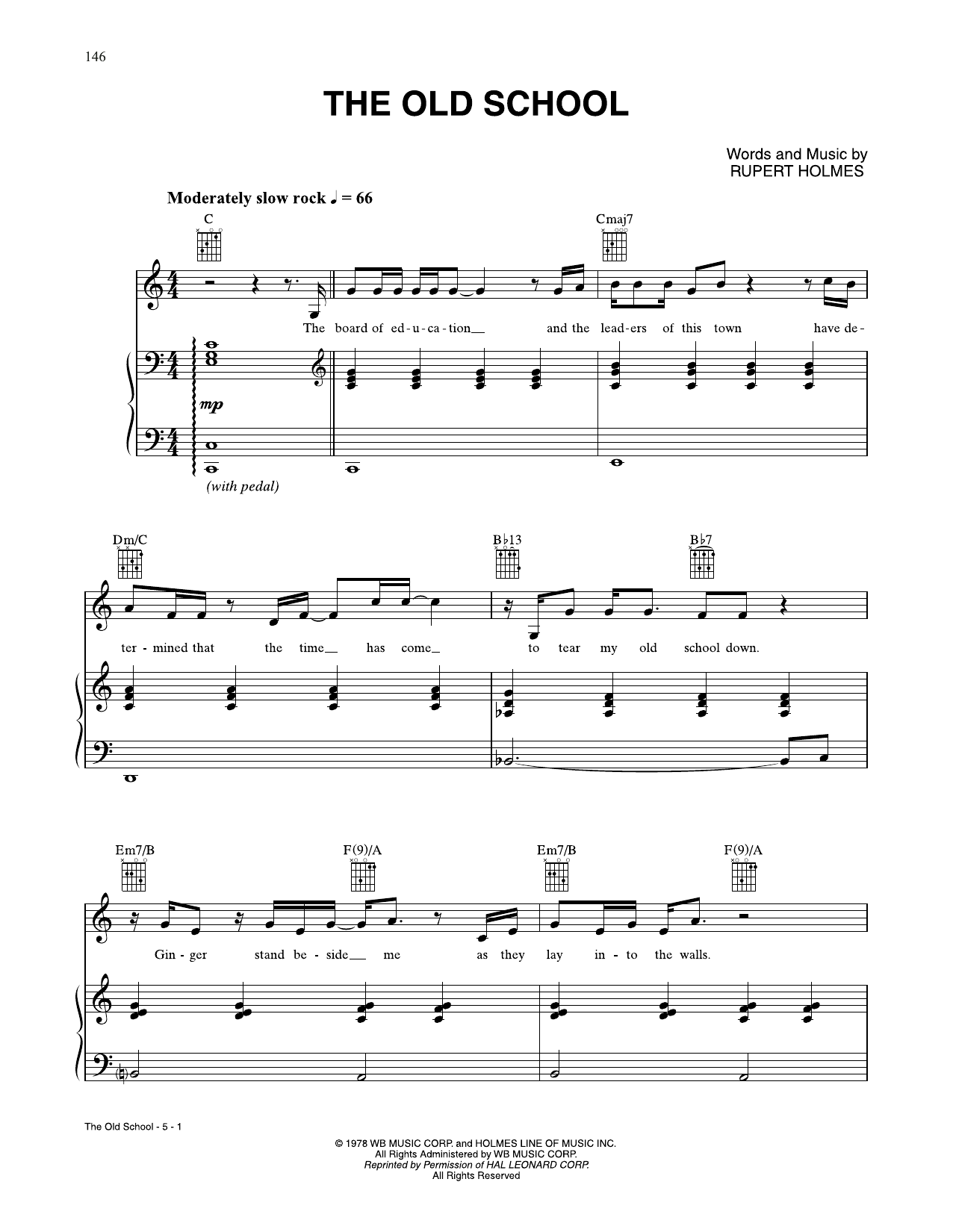 Rupert Holmes The Old School Sheet Music