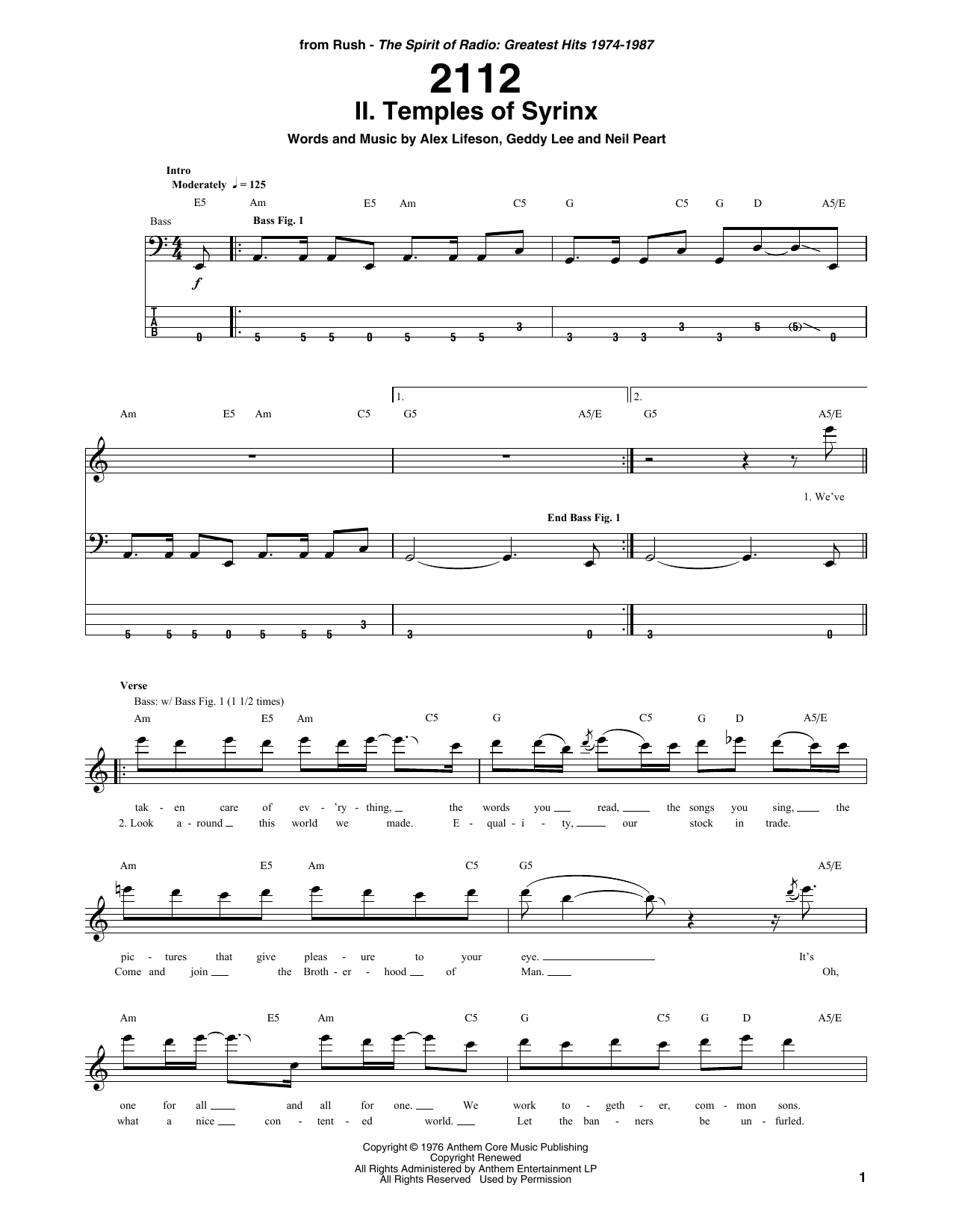 Rush 2112 - II. The Temples Of Syrinx Sheet Music