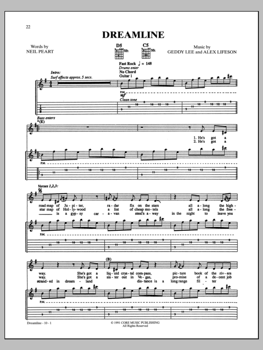 Rush Dreamline Sheet Music