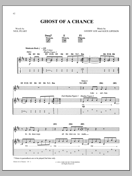 Rush Ghost Of A Chance Sheet Music
