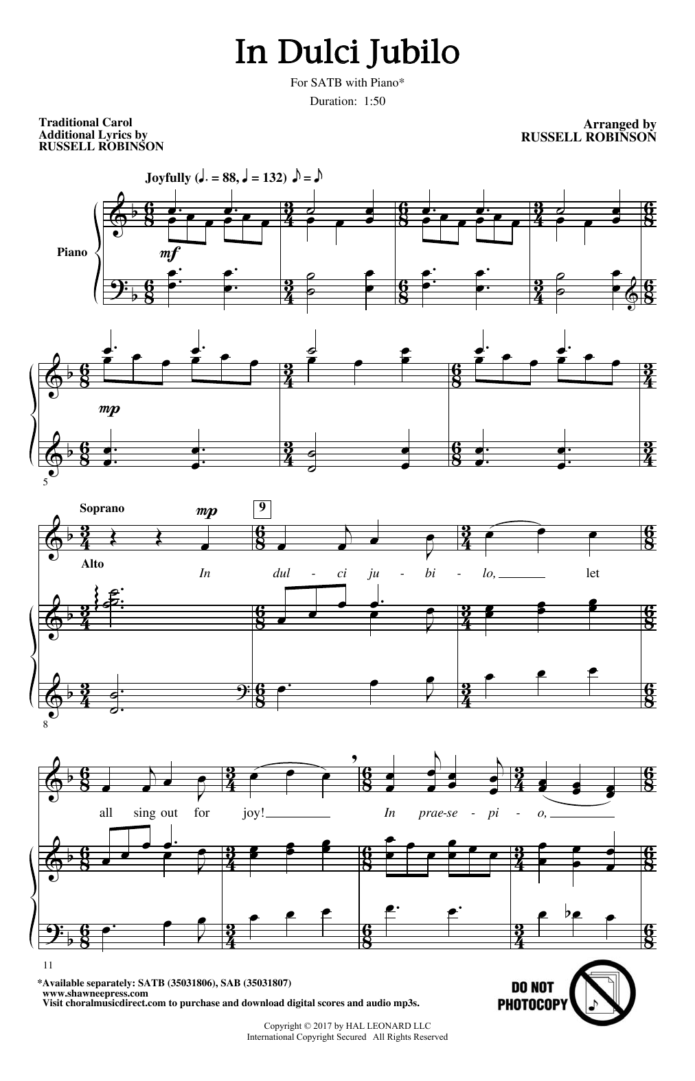 Russell Robinson In Dulci Jubilo Sheet Music