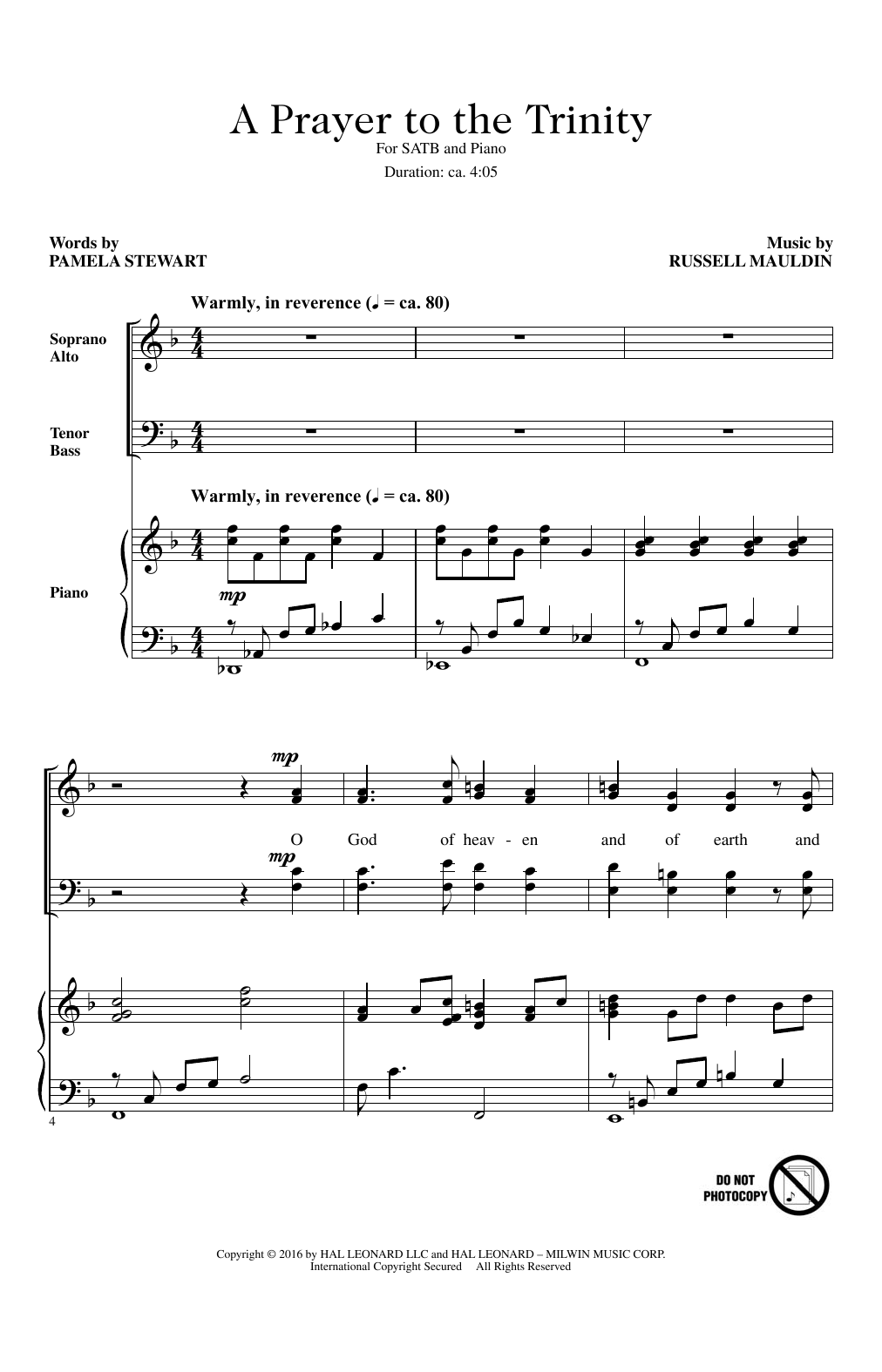 Russell Mauldin A Prayer To The Trinity Sheet Music