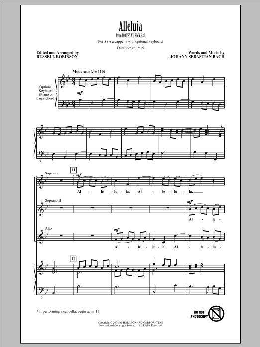 Russell Robinson Alleluia (from Motet VI, BWV 230) Sheet Music