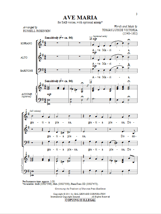Russell Robinson Ave Maria Sheet Music