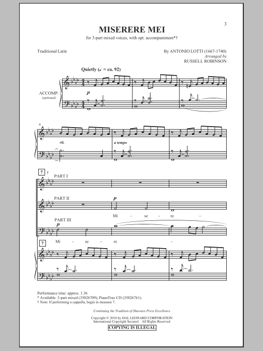 Russell Robinson Miserere Mei Sheet Music