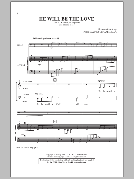 Ruth Elaine Schram He Will Be The Love Sheet Music