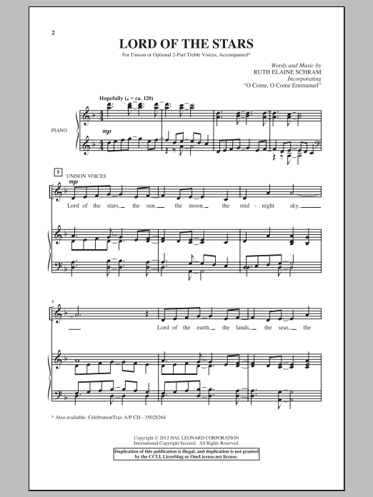 Ruth Elaine Schram Lord Of The Stars Sheet Music