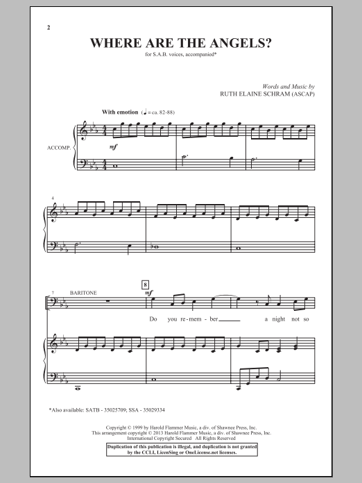 Ruth Elaine Schram Where Are The Angels Sheet Music