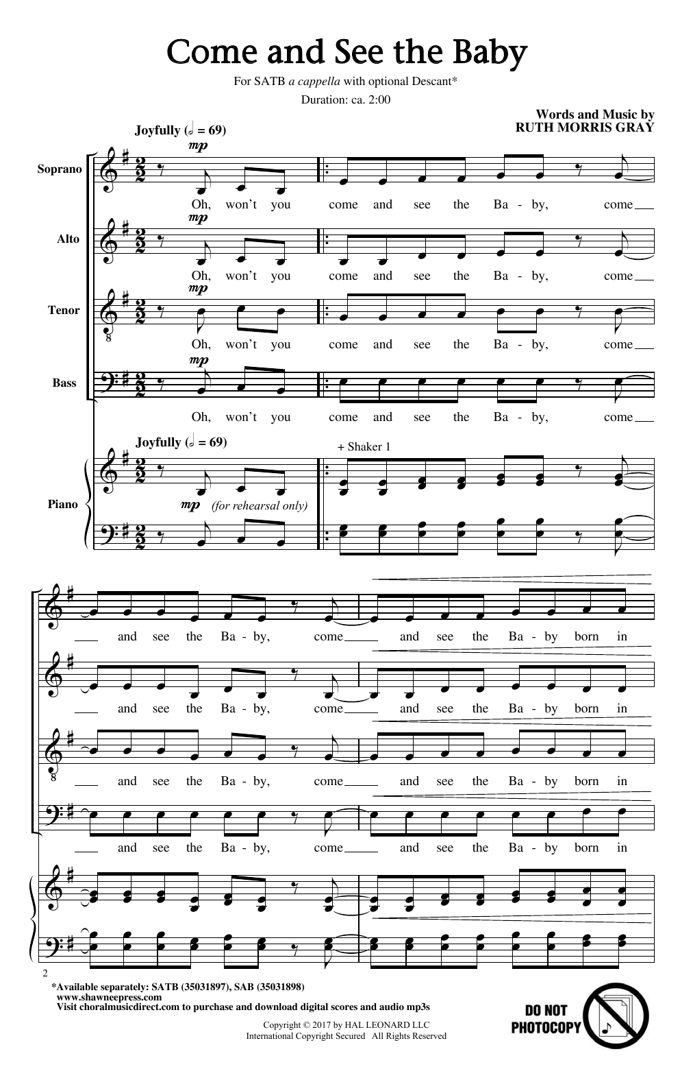 Ruth Morris Gray Come And See The Baby Sheet Music