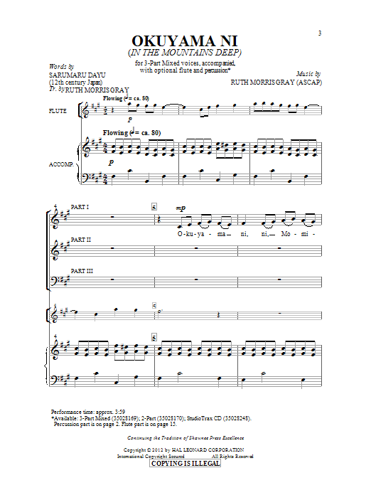 Ruth Morris Gray Okuyami Ni (In The Mountains Deep) Sheet Music